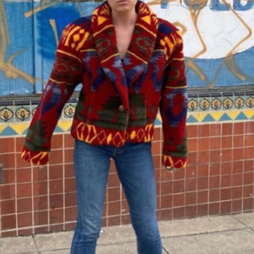 Vintage Donnybrook Southwestern Tapestry Custom Cropped Jacket made in USA